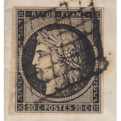 n°3, Cérès 20c noir, oblitéré CHALON-SUR-SAONE 1849 pour Le Bourg d'Oisans - TB