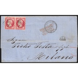 n°17B paire, oblitéré GC 5095 SALONIQUE lettre pour Milan Italie - TB