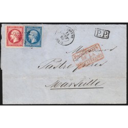 n°17B + 14A, oblitérés PC 3709 SMYRNE Turquie sur lettre pour Marseille - TB