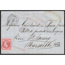 n°32, oblitéré Ancre + càd CONSTANTINOPLE PAQ. FR.U N°3 pour Marseille SUPERBE