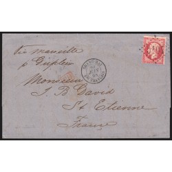 n°24, oblitéré GC 5104 SHANG-HAÏ Chine 1868 lettre pour Saint-Etienne - TB