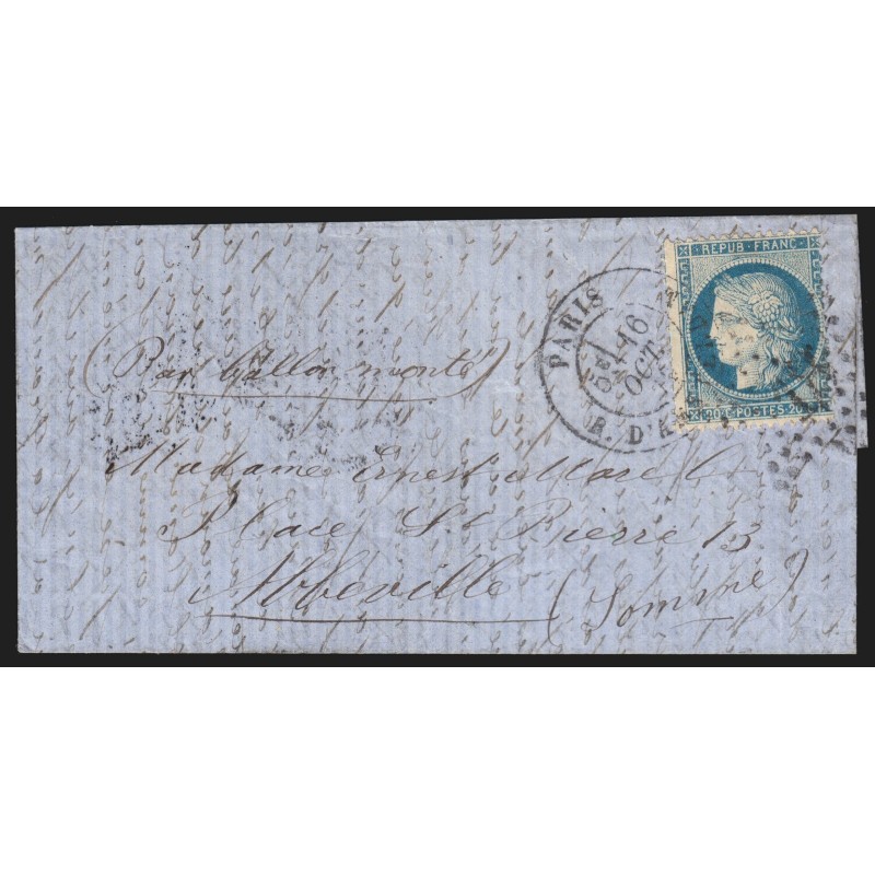 Ballon monté "Le Victor Hugo" Paris 16/OCT./1870 pour Abbeville - Certificat