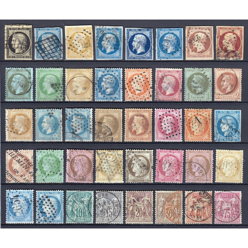 France 1849/1890, Collection de 69 timbres Cérès, Napoléon, Sage, COTE +1300€ France 1849/1890, Collection de 69 timbres Cérès, Napoléon, Sage, COTE +1300€