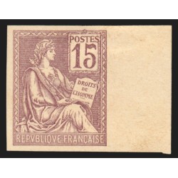 n°117, Mouchon, essai de couleur non-dentelé, bord de feuille, 15c lilas - SUP