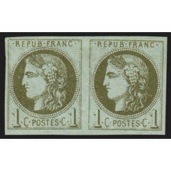 n°39B paire, impression usée, Cérès Bordeaux, 1c olive, Report 2, neuf * - TB