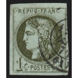 n°39C, variété impression usée, Cérès Bordeaux, 1c olive, R3, oblitéré - TB