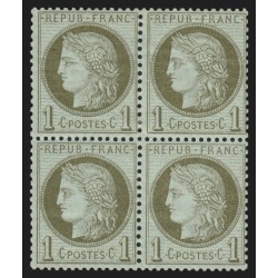 n°50, bloc de quatre, Cérès 1c vert-olive, neuf **/* - TB D'ASPECT