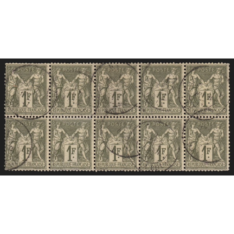 n°72, bloc de dix, Sage 1fr bronze, Type I, oblitéré - TB D'ASPECT n°72, bloc de dix, Sage 1fr bronze, Type I, oblitéré - TB D'ASPECT