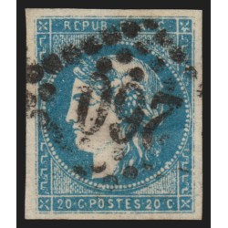 n°44B, Cérès Bordeaux, 20c bleu, Type I Report 2, oblitéré GC 260 AVIGNON - TB
