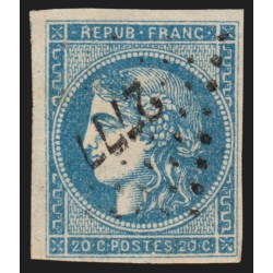 n°45, Cérès Bordeaux, 20c bleu, Type II, oblitéré PC du GC 2777 PAMIERS - TB
