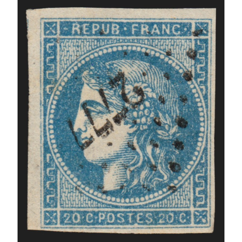 n°45, Cérès Bordeaux, 20c bleu, Type II, oblitéré PC du GC 2777 PAMIERS - TB n°45, Cérès Bordeaux, 20c bleu, Type II, oblitéré PC du GC 2777 PAMIERS - TB