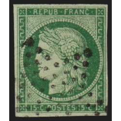 n°2b, Cérès 15c vert-foncé, oblitéré étoile de Paris, signé SCHELLER - TB
