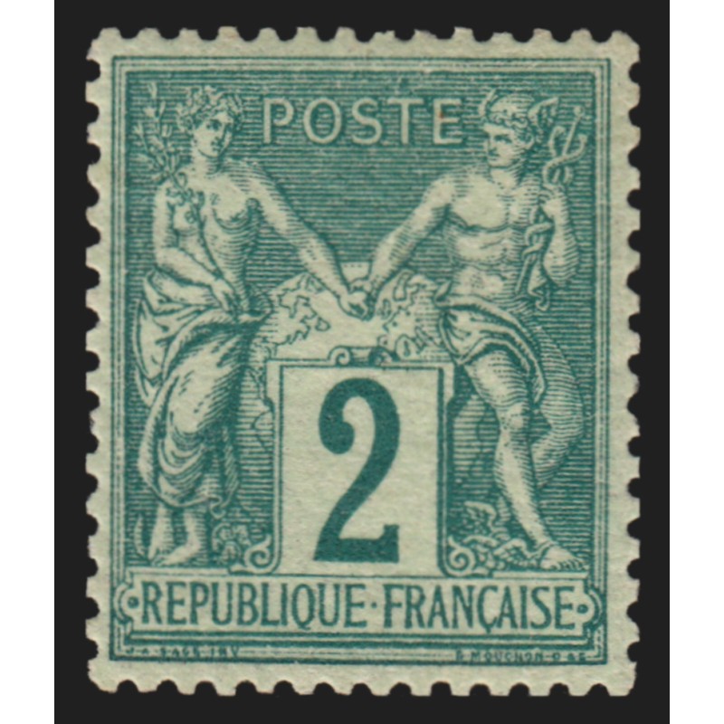 n°74, Sage 2c vert, Type II (N sous U), neuf ** sans charnière - TB n°74, Sage 2c vert, Type II (N sous U), neuf ** sans charnière - TB