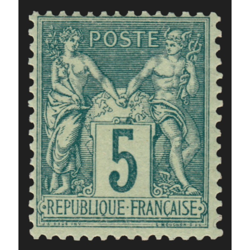 n°75, Sage 5c vert, Type II (N sous U), neuf ** sans charnière - TB n°75, Sage 5c vert, Type II (N sous U), neuf ** sans charnière - TB