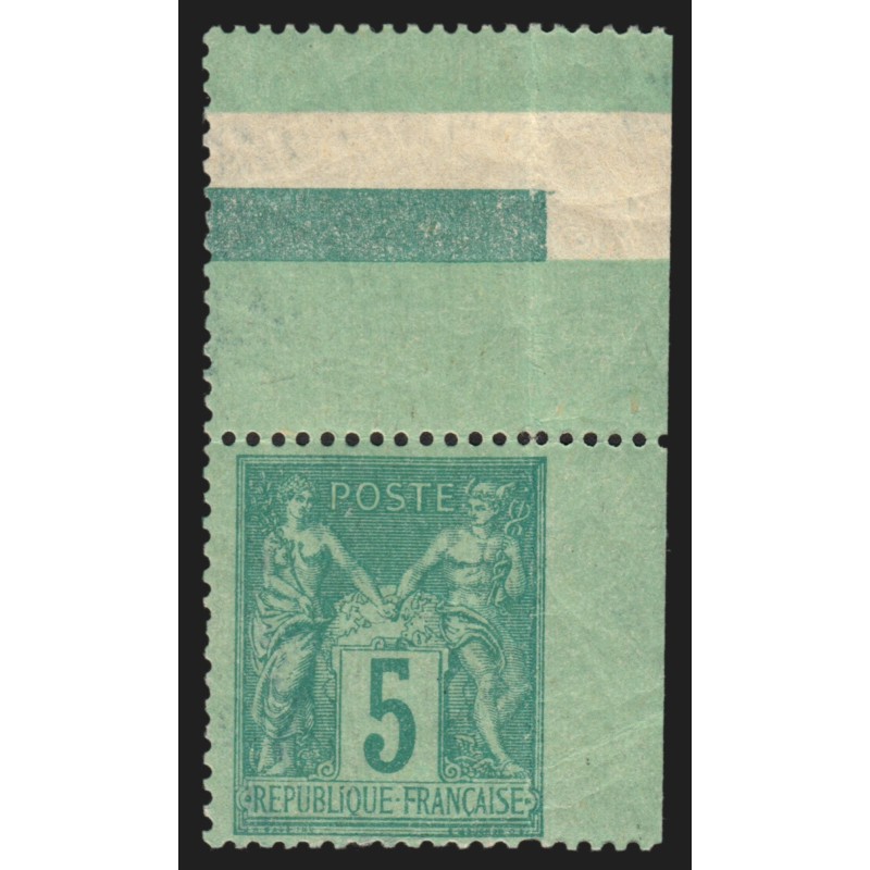 n°75, variété "dentelé sur 3 côtés", Sage 5c vert, Type II, neuf ** - TB n°75, variété "dentelé sur 3 côtés", Sage 5c vert, Type II, neuf ** - TB