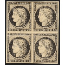 n°3, bloc de quatre, Cérès 1849, 20c noir sur jaune, essai, neuf (*) - TB