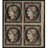 n°3, bloc de quatre bord de feuille, Cérès 1849, 20c noir sur jaune, essai - TB