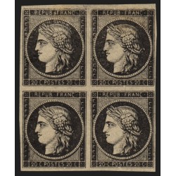 n°3, bloc de 4, Cérès 1849, 20c noir sur jaune, essai, neuf (*) - TB