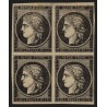 n°3, bloc de 4, Cérès 1849, 20c noir sur jaune, essai, neuf (*) - TB