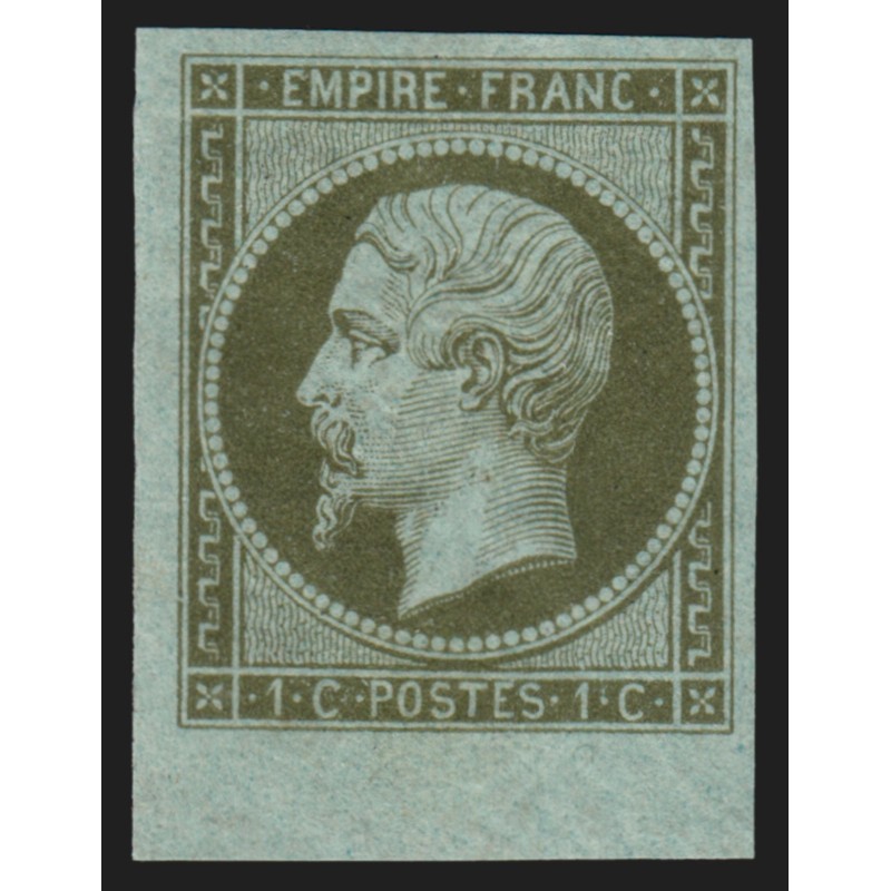 n°11, bord de feuille, Napoléon non-dentelé 1c olive, neuf ** - SUPERBE n°11, bord de feuille, Napoléon non-dentelé 1c olive, neuf ** - SUPERBE
