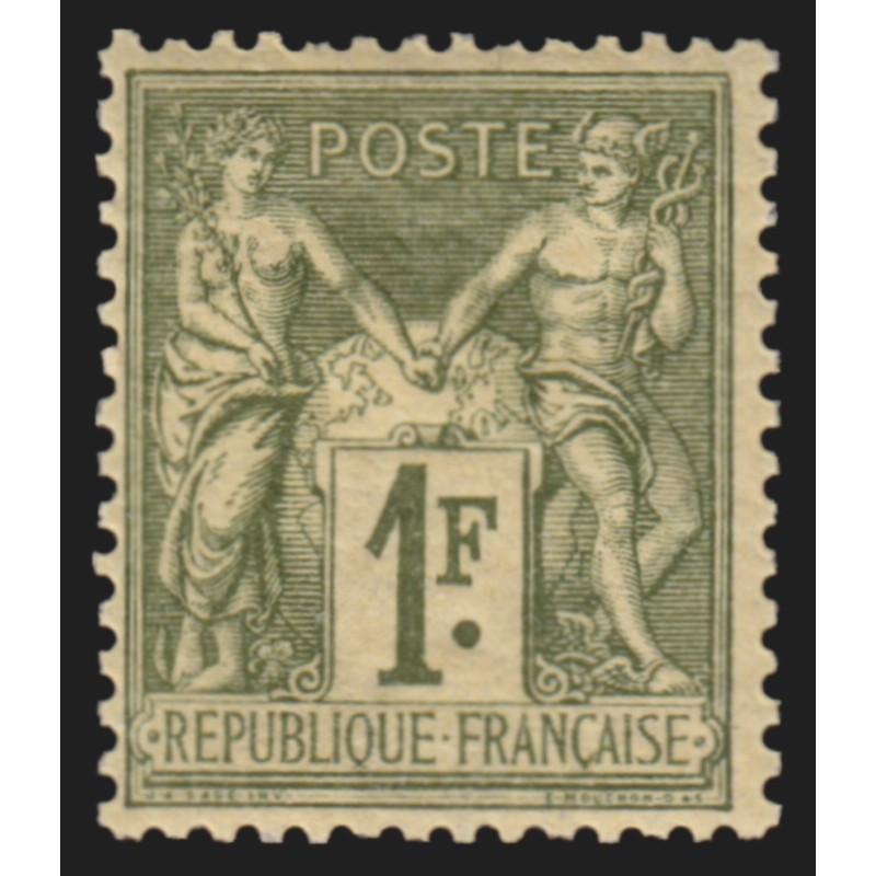 n°82, Sage 1fr. olive-clair, Type II, neuf * trace de charnière - TB D'ASPECT n°82, Sage 1fr. olive-clair, Type II, neuf * trace de charnière - TB D'ASPECT