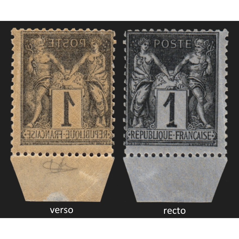 n°83, variété "impression recto-verso", Sage 1c noir sur azuré, neuf ** - TB