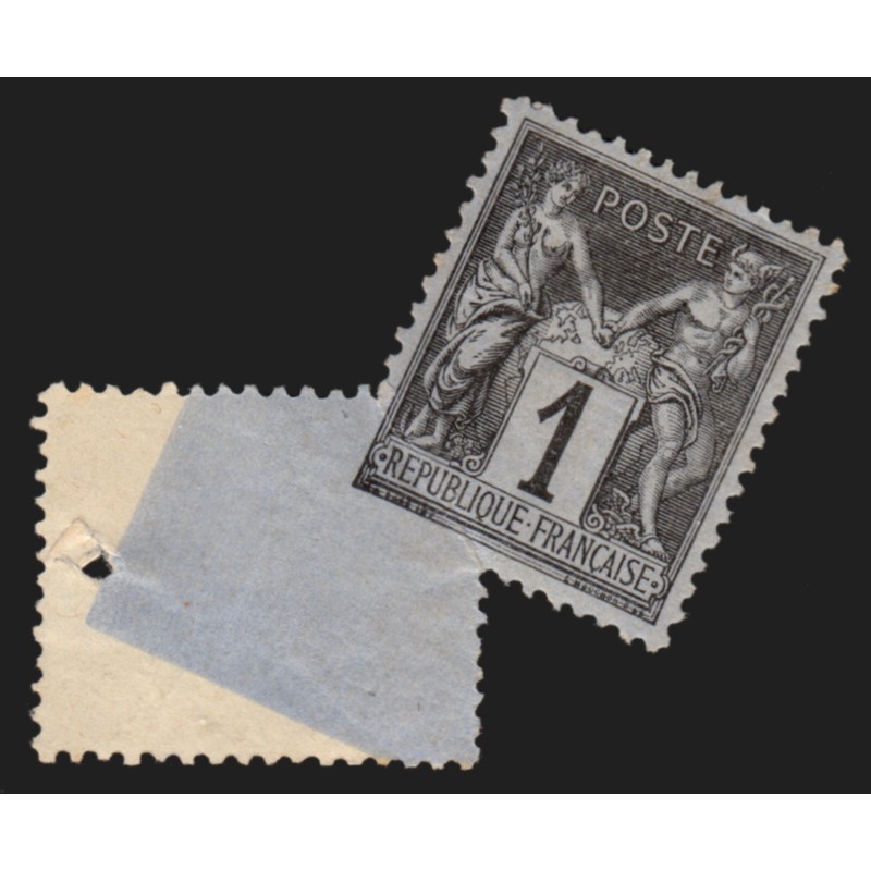 n°83, variété "piquage oblique par pliage", Sage 1c noir, neuf * , signé BEHR n°83, variété "piquage oblique par pliage", Sage 1c noir, neuf * , signé BEHR
