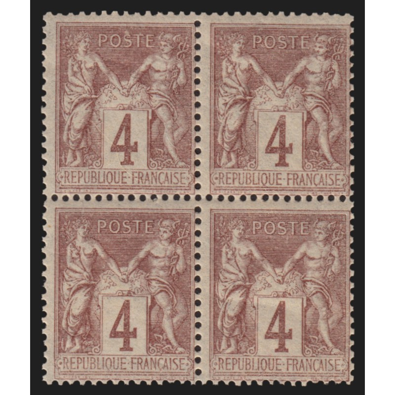n°88, bloc de quatre, Sage 4c lilas-brun, neufs ** sans charnière - TB n°88, bloc de quatre, Sage 4c lilas-brun, neufs ** sans charnière - TB