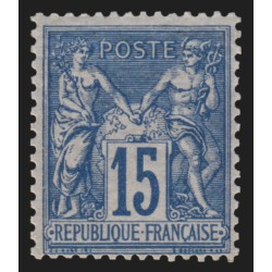 n°90, Sage 15c BLEU-SUR-AZURÉ, neuf * avec trace de charnière, signé CALVES