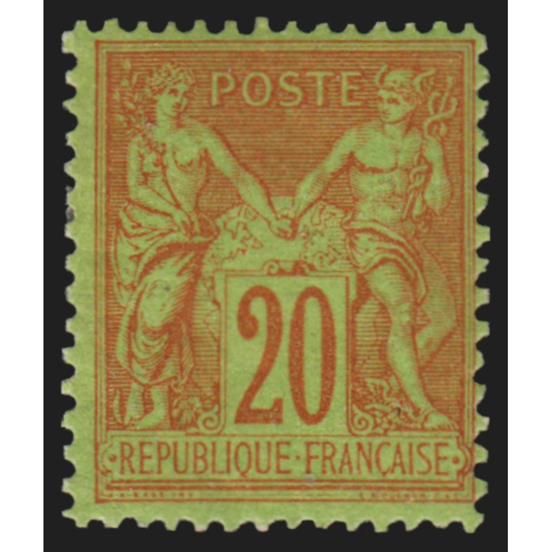 n°96, Sage 20c brique sur vert, neuf * minuscule charnière - TB
