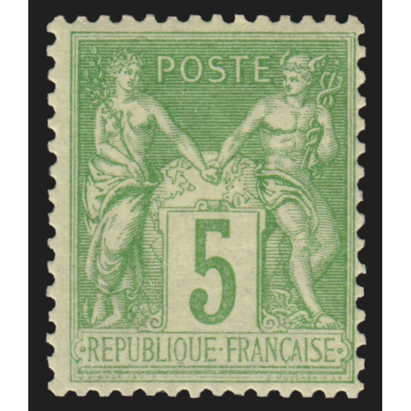 n°106, Sage 5c vert-jaune, Type II (N sous U), neuf ** sans charnière - TB n°106, Sage 5c vert-jaune, Type II (N sous U), neuf ** sans charnière - TB