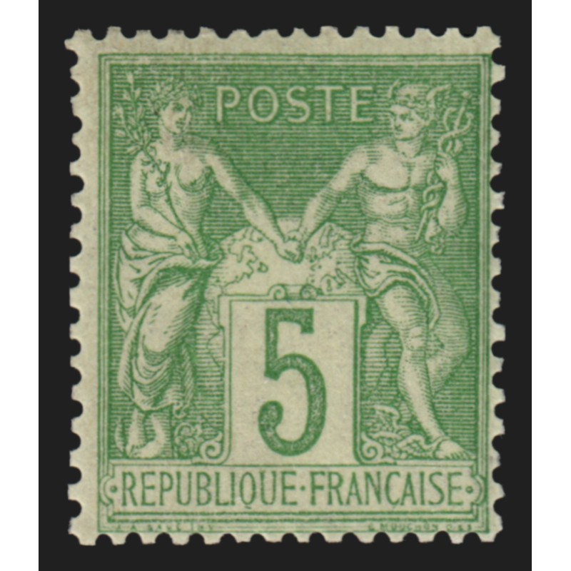 n°102, Sage 5c vert-jaune, Type I (N sous B), neuf ** sans charnière - TB n°102, Sage 5c vert-jaune, Type I (N sous B), neuf ** sans charnière - TB