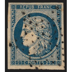 n°4b, Cérès 1850, 25c bleu-sur-jaune, oblitéré étoile de Paris - TB