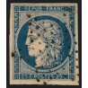 n°4b, Cérès 1850, 25c bleu-sur-jaune, oblitéré étoile de Paris - TB