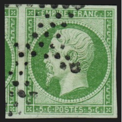 n°12, Napoléon non-dentelé 5c vert, oblitéré étoile de Paris - TTB