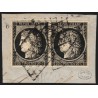 n°3a paire, Cérès 1849, 20c noir sur blanc, oblitéré grille - TB