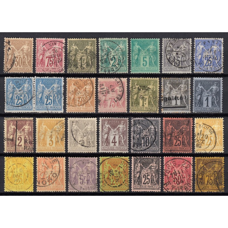 France 1876/1890 - Collection de 27 timbres au type Sage - COTE 550 € France 1876/1890 - Collection de 27 timbres au type Sage - COTE 550 €