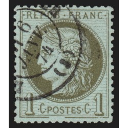 n°50b, variété "trait inférieur du cadre brisé", Cérès 1c vert-olive - TB
