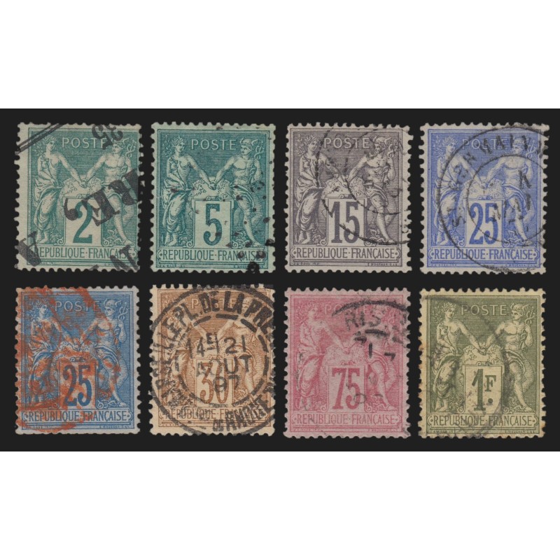 n°74/82 (sauf n°76), Sage 1876, série complète Type II, oblitérés, avec défauts