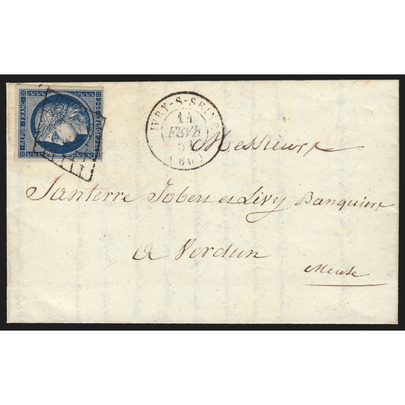 n°4, Cérès 25c bleu, oblitéré IVRY-SUR-SEINE sur lettre pour Verdun - TB n°4, Cérès 25c bleu, oblitéré IVRY-SUR-SEINE sur lettre pour Verdun - TB