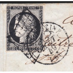 n°3a, Cérès 20c noir s/blanc obl IVRY-SUR-SEINE pour Saint-Ay, cursive au verso