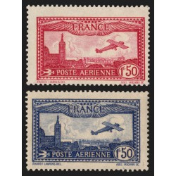 Poste Aérienne n°5/6, Avion survolant Marseille, neufs ** sans charnière - TB