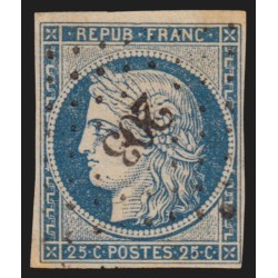 n°4, Cérès 25c bleu-clair, oblitéré PC 203 AUZANCES Creuse, indice 7 - B/TB