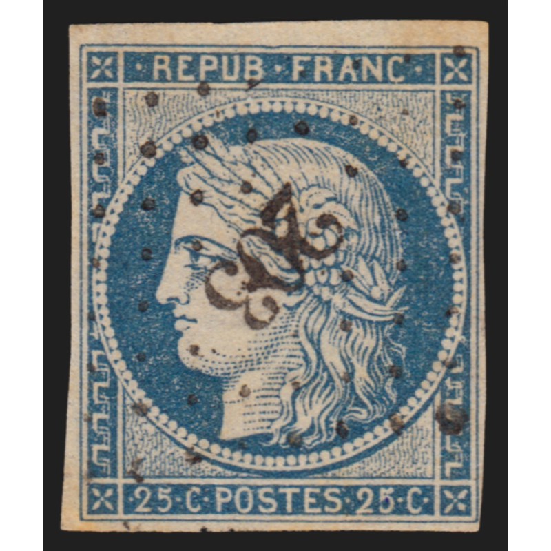 n°4, Cérès 25c bleu-clair, oblitéré PC 203 AUZANCES Creuse, indice 7 - B/TB n°4, Cérès 25c bleu-clair, oblitéré PC 203 AUZANCES Creuse, indice 7 - B/TB
