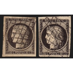 n°3/3a, les 2 nuances, Cérès 1849, 20c noir sur jaune & sur blanc - TB D'ASPECT