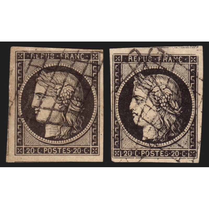 n°3/3a, les 2 nuances, Cérès 1849, 20c noir sur jaune & sur blanc - TB D'ASPECT n°3/3a, les 2 nuances, Cérès 1849, 20c noir sur jaune & sur blanc - TB D'ASPECT