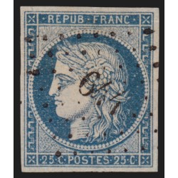 n°4, Cérès 25c bleu-clair, oblitéré PC 644 CASTILLON-SUR-DORDOGNE Gironde