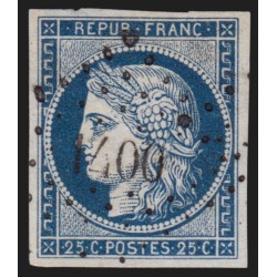 n°4, Cérès 25c bleu, oblitéré PC 1400 GISORS Eure, indice 3 - TB D'ASPECT