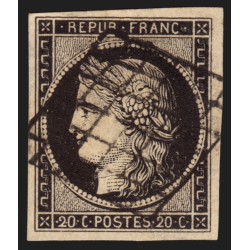 n°3a, Cérès 1849, 20c noir sur blanc, oblitéré grille - TB