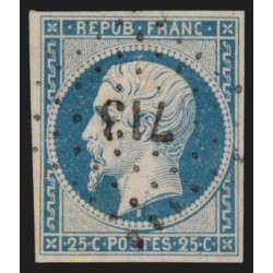 n°10, Présidence 1852, 25c bleu, oblitéré PC 713 CHAMPAGNOLE Jura - TB